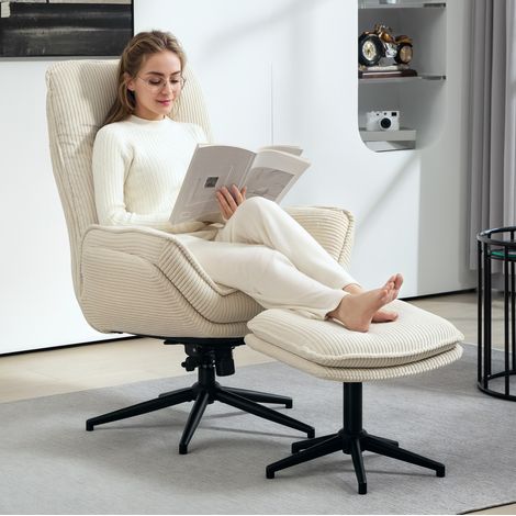 Poltrona relax con poggiapiedi 80x58x58 cm beige in poliestere girevole 360° reclinabile (1/3)