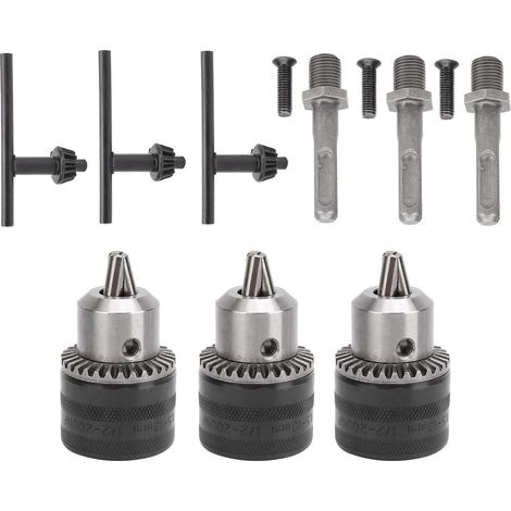 Jeu de 3 mandrins clavetés pour marteaux perforateurs, adaptateurs de perçage 1/2"‑20UNF et 1.5‑13mm, pièces de conversion pour outils électriques. (1/5)