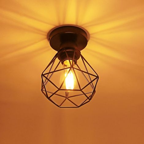 Plafonnier Rétro Vintage en Forme Diamant Lampe Intérieur Luminaire en Métal E27 pour Couloir Escalier Chambre Noir (1/5)