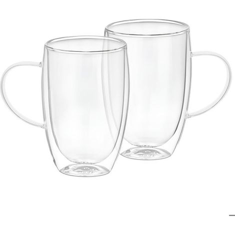 Tasses en Verre - CHEFFINGER - Double Paroi - 350ml - Lot de 2 - Borosilicate - Transparent (1/4)
