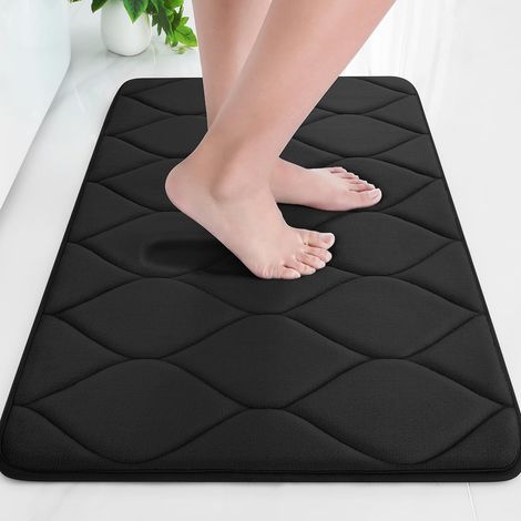 Tapis de bain en mousse à mémoire de forme, absorbant et lavable en machine, dimensions 24 pi x 16 pi, noir. (1/5)