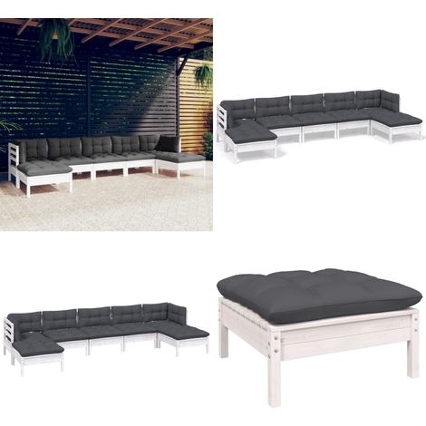 Salon de jardin 7 pcs avec coussins blanc bois de pin - Ensemble Salon De Jardin - Mobilier De Jardin - Salon De Patio - Meubles De Jardin - Chaise Longue - Home & Living (1/5)