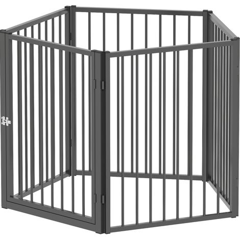 Recinto para perros plegable de acero negro de 5 paneles con puerta (1/4)
