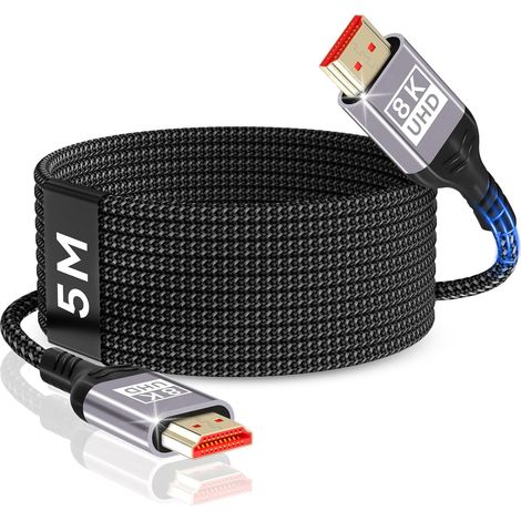 Câble HDMI 8K 5m, 7680P eARC, HDR10, HDCP 2.2 & 2.3, Câble HDMI 2.1 48Gbps 8K@60Hz, Dolby Atmos pour HDTV/X-Box/Moniteur (1/5)