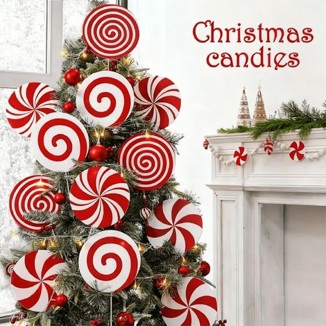 Lollipop - 8 Pièces - Décor Intérieur Noël - Rouge Blanc - Pour Arbre De Noël - Embellissement Vase - Fête Du Nouvel An (1/5)