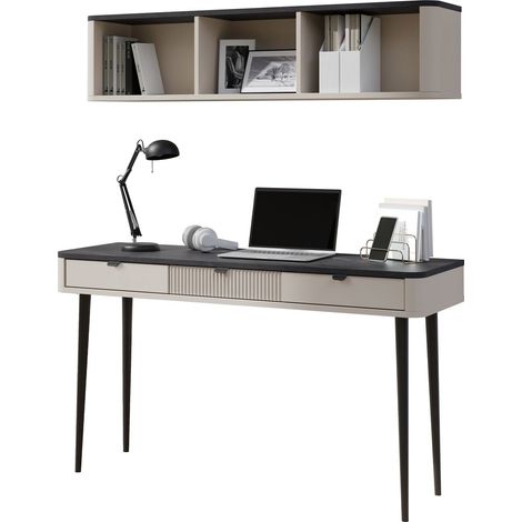 Conjunto para oficina en casa Lufela 123, Cachemira + Mármol gris, Con cajones, MDF, Aglomerado laminado (1/5)