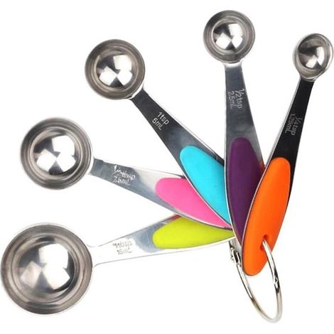 Set di 10 misurini e cucchiai dosatori per cucinare e preparare dolci. Misurini e cucchiai dosatori. Graduazione in grammi e millilitri. Acciaio inossidabile di alta qualità. (1/5)
