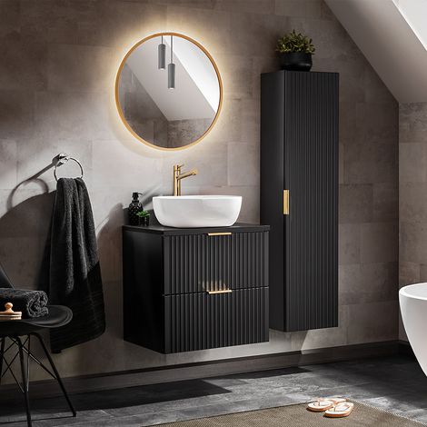 Conjunto mueble lavabo individual 60cm y columna Adriel Negro (1/4)