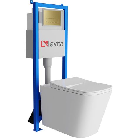 Bati support lavita lav 101 a 40 cm wc maio sans bord plaque de commande lav 20035 doree kit complet wc