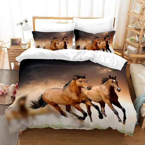 Bettwäsche-Set 135x200cm mit Pferde-Druck, Mikrofaser, Reißverschluss