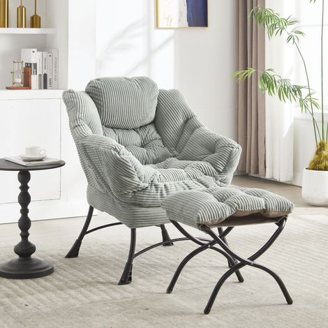 Fauteuil avec repose-pieds, accoudoirs et poche latérale, 70 x 64 x 95 cm, vert clair DESVIAE (1/5)