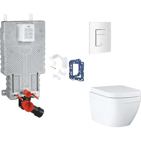 Grohe Uniset - Set bâti-support, cuvette, abattant SoftClose et plaque de déclenchement Skate Cosmopolitan et kit pour insertion de tablette, Triple Vortex, blanc alpin SANI15BB3120 (1/2)
