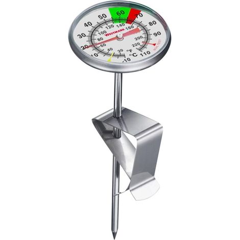 Thermomètre de barista – thermomètre de cuisine pratique pour faire mousser le lait, délicieuse mousse de lait pour le café, thermomètre avec clip – acier inoxydable (1/4)