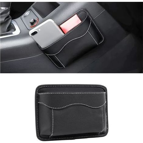 Organizer laterale per sedile auto, mini organizer in pelle, tasca laterale per auto, per organizzare documenti, file, telefono, chiavi, spiccioli (nero) (1/5)