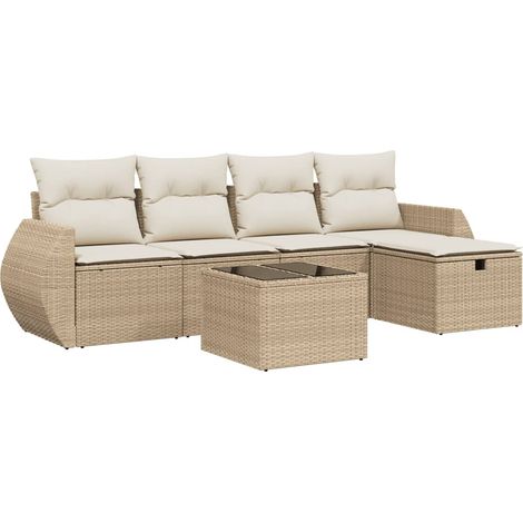 Set Divano da Giardino 6 pz con Cuscini Beige in Polyrattan vidaXL (1/4)