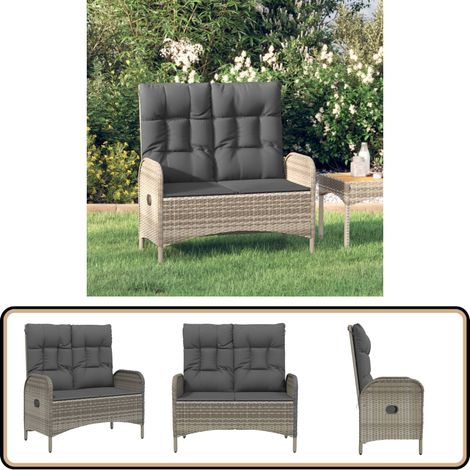Banc de jardin inclinable avec coussins 107 cm Poly rotin Gris - Banc De Jardin - Meuble De Jardin - Chaise De Jardin - Fauteuil De Jardin - Résine Tressée (1/5)
