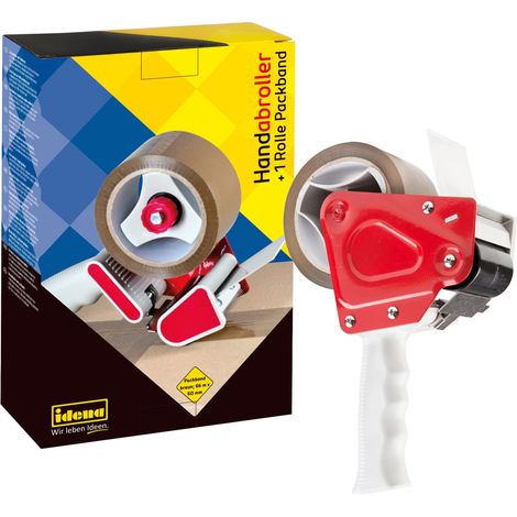 Idena 631049 - Kit dispenser nastro, dispenser manuale per nastro da imballaggio 66 m x 50 mm, con 1 rotolo di nastro da imballaggio silenzioso, marrone (1/4)