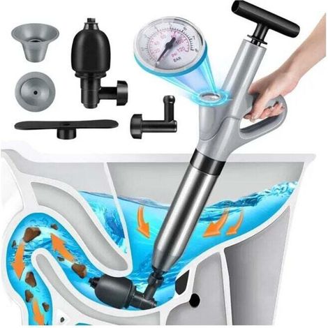 Déboucheur à pompe professionnel pour évier, toilette et baignoire – 3 embouts inclus, usage facile et efficace (1/4)