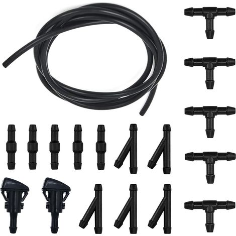 Durite Lave Glace, Kit de Tuyau Essuie, 5M Tuyau de Liquide -, avec raccord de tuyau 15 Pièces + 2 Pcs Buse (1/4)