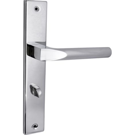 domino Türgriff 78 Drückergarnitur WC - Badezimmer Set Links & Rechts Türbeschlag für WC/Badezimmertüren L-Form Türbeschläge aus Aluminium glänzendes ChromTürdrückergarnitur CONO M6 (1/5)