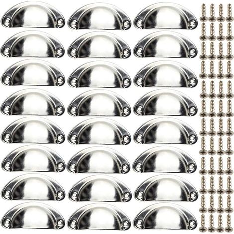 Tiradores para muebles Ulisem 24 Vintage Shell - Pomos semicirculares para cajones y armarios - Con tornillos, cromados