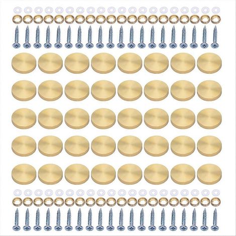 Packung mit 40 Glasschrauben mit Edelstahl-Schraubenabdeckungen, dekorative Befestigungselemente für Möbel und Inneneinrichtung, goldfarben. (1/5)