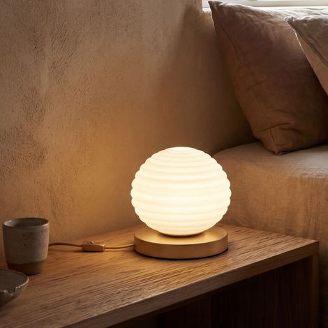 Tischlampe Metall Glas E27 Ø 18 cm 16.5 cm hoch in Gold Weiß rund Modern Nachttischleuchte