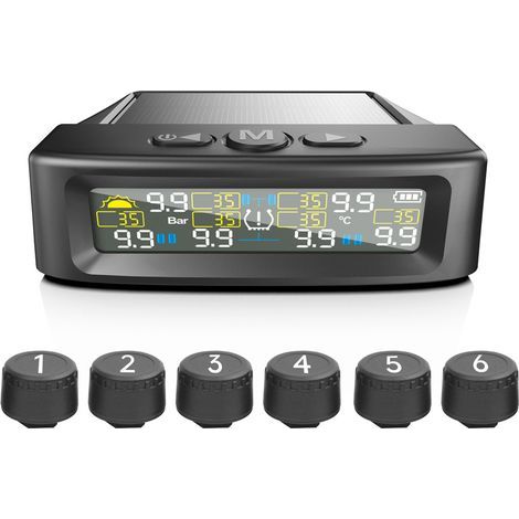 Sistema de Monitoreo de Presión de Neumáticos (TPMS) para 6 Ruedas, Máx. 9.9 bar/144 PSI, Carga Solar y USB, para Camiones, Caravanas y Autobuses (1/5)