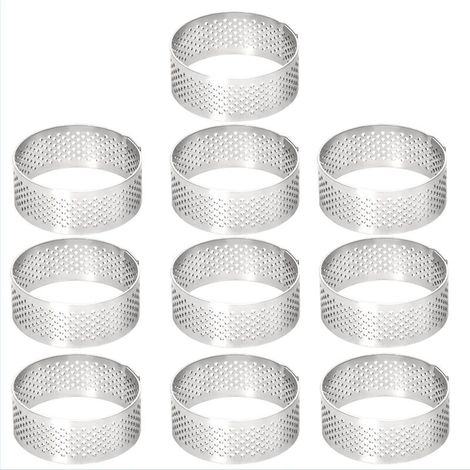 Juego de 10 aros de acero inoxidable para repostería - Aros de 5 cm de diámetro - Aros perforados para mousse - Moldes para pasteles y postres - Adecuados para pasteles, mousses, tartas y quiches