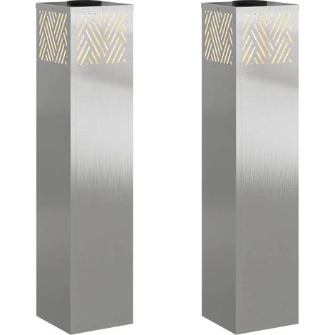 Set di 2 lampade solari a LED da giardino dal design moderno 18 x 18 x 80 cm in acciaio inossidabile argento 020052549