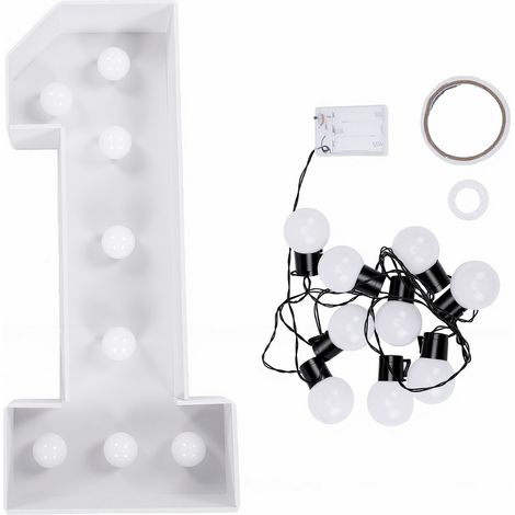 Tableau lumineux en forme de chiffre, grand panneau de 70 cm avec LED blanc chaud, idéal pour décorer une fête d'anniversaire ou un anniversaire de mariage. Cadre prédécoupé. (1/5)