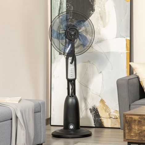 HOMCOM Ventilador Nebulizador 90W de Pie Oscilante y Silencioso con 3 Velocidad y 5 Aspas Ruedas Tanque de 2,8 L Ø44,5x120 cm Negro