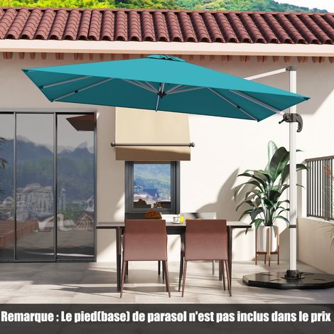 Parasol Déporté Carré 3M avec Base en Croix Poteau en Aluminium Rotatif à 360° Manivelle Inclinable 8 Baleines Bleu (1/3)