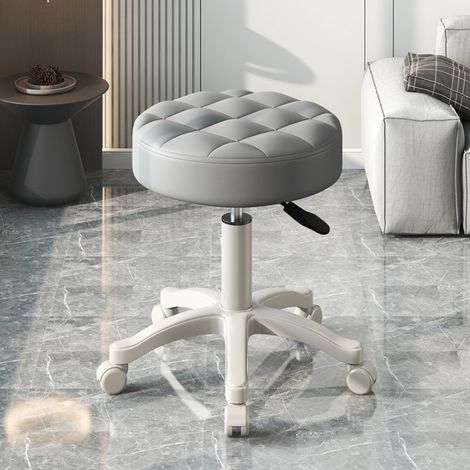 FLASIDU – Polsterhocker – Schminktischhocker, Barhocker, 360 Grad drehbar, höhenverstellbar, wasserdichter Kunstlederbezug, 30×53 cm (Breite und Höhe), grau