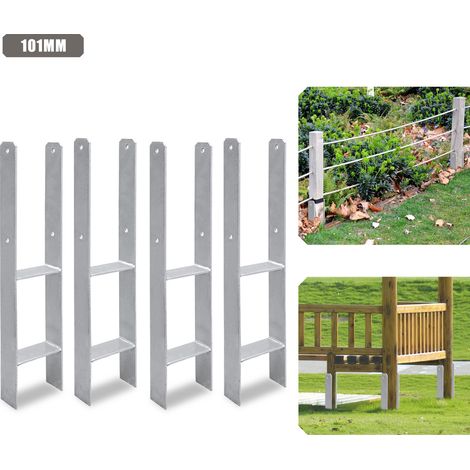 Jiubiaz Ancrage pour poteaux d'extérieur – très robuste, résistant aux intempéries et idéal pour les poteaux en bois dans le jardin - 101 mm 4x - H support de poteau (1/5)