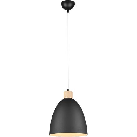 JAGGER SOSPENSIONE CONO METALLO NERO E LEGNO D.25CM 1 LUCE ATTACCO E27 (1/5)