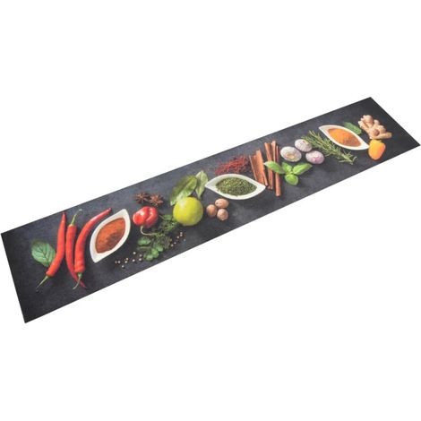 Tapete de cocina lavable con estampado de especias 60 x 300 cm antideslizante suave tacto agradable terciopelo multicolor 020046034 (1/5)