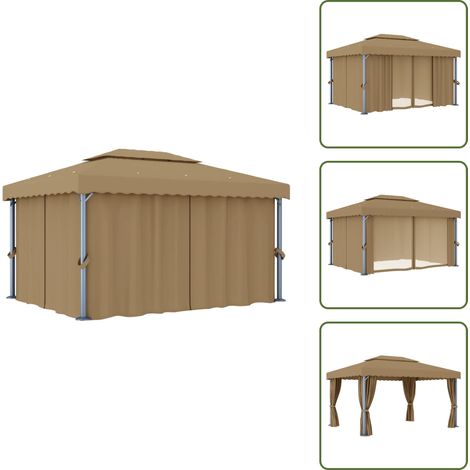 Tonnelle avec rideau 4x3 m Taupe Aluminium - Tente Extérieure - Abri Jardin - Parasol - Auvent Pliable - Structure Extérieure (1/5)