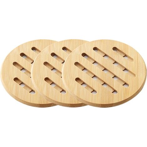 VURAHOME - Dessous de plat Bois Naturel diamètre17 cm Coussin d'isolation thermique en bois imperméable à haute température et brûlant Dessous de plat (1/5)