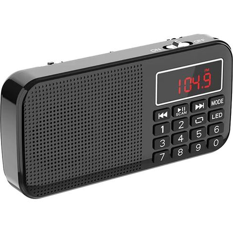 Radio portátil recargable J-725, radio FM con batería recargable de 3000 mAh, pequeña radio portátil digital con reloj/alarma y luz de emergencia, compatible con MP3/SD/USB/AUX (1/5)