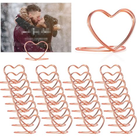 Porte-numéros de table en or, 32 pièces porte-photos en forme de cœur titulaires de cartes de visite Convient pour les mariages et fêtes mini-porte-photos/cartes de jeu détenteurs de cartes de menu no