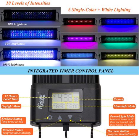 Éclairage LED pour Aquarium Étanche Rampe Lumineuse Haute Luminosité avec Minuterie Écran LCD et Spectre Complet pour Croissance des Plantes Aquatiques Poissons Lampe Réglable Cycle Jour Nuit