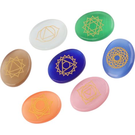 7 Pierres de Guérison Chakra Cristal Méditation Reiki Gravées (1/5)