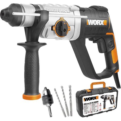 Marteau perforateur 3 en 1 - 800W - 2,5J - ⌀13 mm - WX339.3 (0 – 5 300 cpm, mandrin SDS, variateur de vitesse, livré avec malette, poignée, mandrin supplémentaire, forets et burin) (1/4)