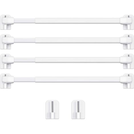 4 Pièces Tringle à Rideau Extensible Barres d'Armoire Tige de Tension Tringle à Rideau en Plastique Réglable avec 10 Pièces Crochets Auto-Adhésifs pour Maison (15,7 à 27,5 Pouces, Blanc) (1/5)