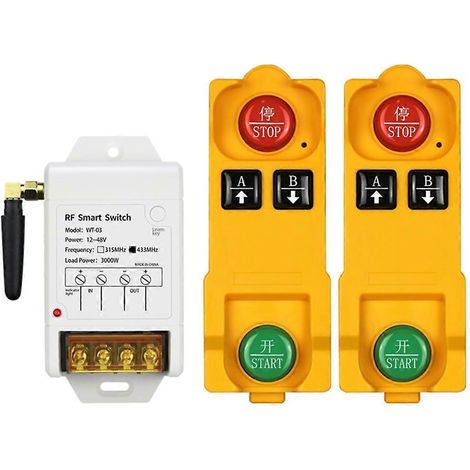 Récepteur radiofréquence sans fil 4 canaux 12 V/48 V CC, télécommande longue portée, double télécommande, 433 MHz