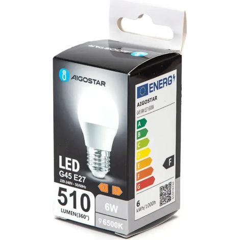 Lampadina Led E27 G45 a sfera 6W Bianco freddo 6400K Aigostar (1/4)