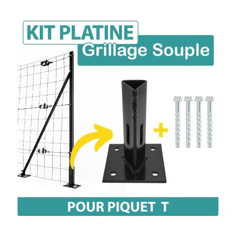 Kit Platine pour Piquet T + 4 vis béton - Gris