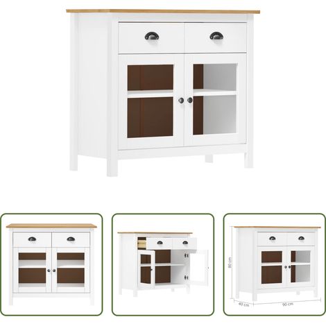 Armoire latérale -  Buffet Hill Blanc 90x40x80 cm Bois de pin solide (1/5)