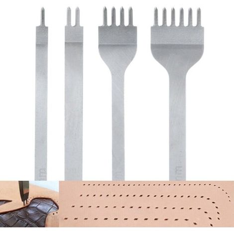 4Pcs 4mm DIY Cuir Kit Outils Perforatrice Artisanat du Cuir Griffe Perforateur Trou Couture Diamant Laçage (1/5)